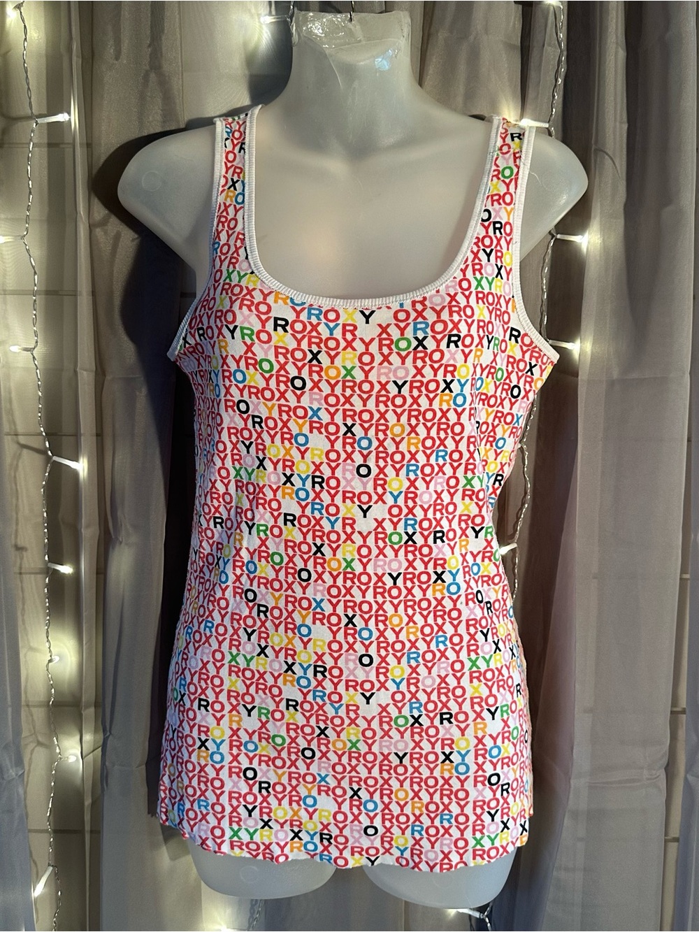Roxy White Multicolor Logo Tank Top Sz L